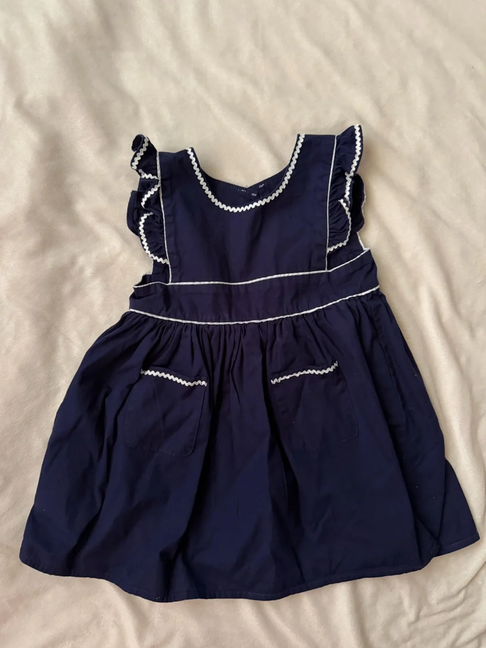 Kids Navy Blue Ruffle Pocket Dress
